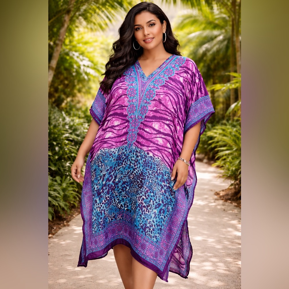 Vibrant Pink and Blue Kaftan